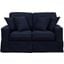 Sunset Trading Americana Box Cushion Slipcovered Loveseat Stain Resistant Performance Fabric Navy Blue