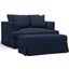 Sunset Trading Newport Slipcovered 52 Inch Wide Chair And A Half With Ottoman Stain Resistant Performance Fabric 2 Throw Pillows Navy Blue