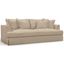 Sunset Trading Newport Slipcovered Recessed Fin Arm 94 Inch Sofa Stain Resistant Performance Fabric 4 Throw Pillows Tan