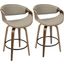 Symphony 26 Inch Mid Century Modern Fixed Height Counter Stool With Swivel In Walnut And Grey Faux Leather Set Of 2