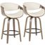 Symphony Mid-Century Modern Counter Stool In Light Grey Wood And White Faux Leather - Set Of 2