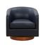 Taos Top Grain Leather Wood Base Swivel Chair In Midnight Blue