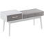 Telephone Contemporary Bench In White Wood And Grey Fabric With Pull-Out Drawer