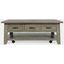 Telluride Rustic Distressed Acacia 50 Inch Coffee Table With Caster Wheels and Pull-Through Drawers In Grey