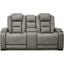 The Man Den Power Reclining Console Loveseat With Adjustable Headrest In Gray