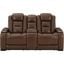 The Man-Den Power Reclining Console Loveseat With Adjustable Headrest In Mahogany