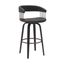 Topanga 26 Inch Swivel Black Wood Counter Stool In Black Faux Leather with Golden Bronze Metal