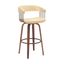 Topanga 26 Inch Swivel Walnut Wood Counter Stool In Cream Faux Leather with Golden Bronze Metal