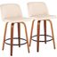 Toriano Fixed-Height Counter Stool Set of 2 in Walnut Wood with Round Chrome Footrest and Cream Faux Leather