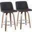 Toriano Mid-Century Modern Counter Stool In Walnut And Charcoal Fabric - Set Of 2