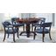 Tournament Brown Round Folding Game Room Set with Navy Blue Chairs