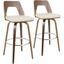 Trilogy 30 Inch Mid Century Modern Fixed Height Barstool With Swivel In Walnut And Cream Faux Leather Set Of 2