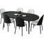 Tule 7-Piece Dining Set in Steel Frame with 71" Oval Dining Table In Black and White