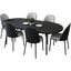 Tule 7-Piece Dining Set in Steel Frame with 71" Oval Dining Table In Blue and Black