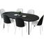 Tule 7-Piece Dining Set in White Steel Frame with 71" Oval Dining Table In Black and White