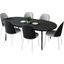 Tule 7-Piece Dining Set in White Steel Frame with 71" Oval Dining Table In Blue and Black