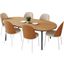 Tule 7-Piece Dining Set in White Steel Frame with 71" Oval Dining Table In Natural Brown