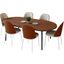 Tule 7-Piece Dining Set in White Steel Frame with 71" Oval Dining Table In Walnut and Beige
