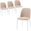 Tule Dining Side Chair Set of 4 with Velvet Seat and White Steel Frame In Natural Brown