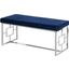 Velvet Upholstered Bench With Stainless Steel Frame In Blue And Silver