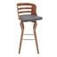 Verne 30 Inch Swivel Gray Faux Leather and Walnut Wood Bar Stool