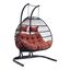 Wicker 2 Person Double Folding Hanging Egg Swing Chair In Cherry