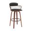 Willow 25.5 Inch Swivel Walnut Wood Counter Stool In Black Faux Leather with Golden Bronze Metal