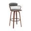Willow 25.5 Inch Swivel Walnut Wood Counter Stool In Gray Faux Leather with Golden Bronze Metal