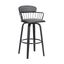 Willow 30 Inch Swivel Black Wood Bar Stool In Gray Faux Leather with Black Metal