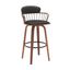 Willow 30 Inch Swivel Walnut Wood Bar Stool In Black Faux Leather with Golden Bronze Metal