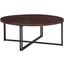 Zander Round Cocktail Table With Dual Metal Base In Dark Brown
