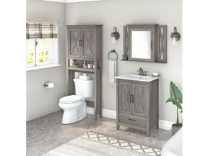 Bush Furniture Key West Tall Linen Cabinet and Over The Toilet Storage Cabinet in Driftwood Gray