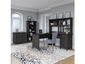Bush furniture salinas 60w l shaped desk with 2025 hutch in vintage black