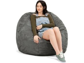 Jaxx Pillow Saxx 5.5 Foot -Huge Bean Bag Floor Pillow and Lounger, Luxe Fur, Silver Fox