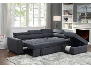Cooper Dark Gray Linen 4Pc Sectional Sofa Chaise With Cupholder by Lilola  Home