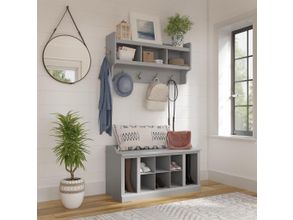 Bush Furniture Woodland 40W Wall Mounted Coat Rack with Shelf in White Ash