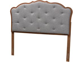 Fortuna Grey Fabric and Walnut Brown Finished Wood King Headboard