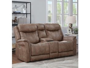 Spencer Reclining Console Loveseat In Brown by Emerald Home Furnishings