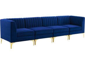 Baxton Studio Nevena Glam Royal Blue Velvet Fabric Upholstered  Gold-Finished Sofa 