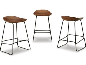 Servos Barstool with Upholstered Faux Leather Seat and Iron Frame In Sand  Brown by LeisureMod