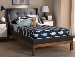 Baxton Studio Louvain Modern And Contemporary Dark Grey Fabric Upholstered Walnut-Finished Twin Sized Platform Bed