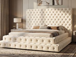 Abigail Queen Tufted Upholstered Platform Bed In Cream