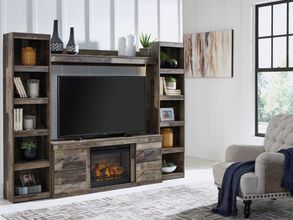 Derekson Rustic Multi Gray Small 4 Piece Entertainment Wall with Electric Fireplace