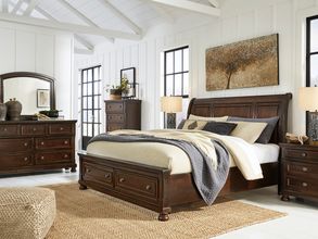 Porter Sleigh Storage Bedroom Set In Rustic Brown