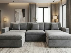 Rosedale 3PC Modular Sectional with 2 Reversible Ottoman In Grey Velvet