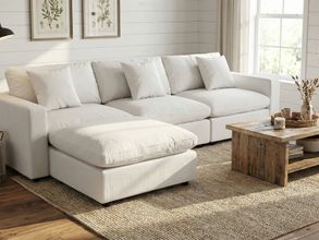 Rosedale 3Pc Modular Sectional with Reversible Ottoman In Beige Velvet
