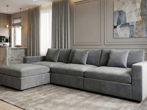 Rosedale 3Pc Modular Sectional with Reversible Ottoman In Grey Velvet