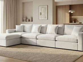 Rosedale 4PC Modular Sectional with Reversible Ottoman In Beige Velvet