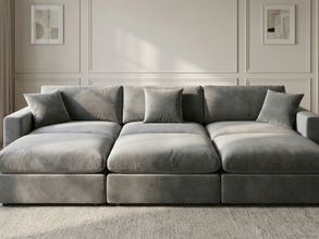 Rosedale Modular Sofa with 3 Ottoman In Grey Velvet