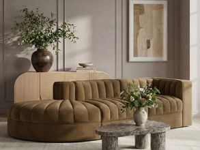 Rummi Velvet Performance Fabric Upholstered 3-Piece Modular Sectional In Saddle